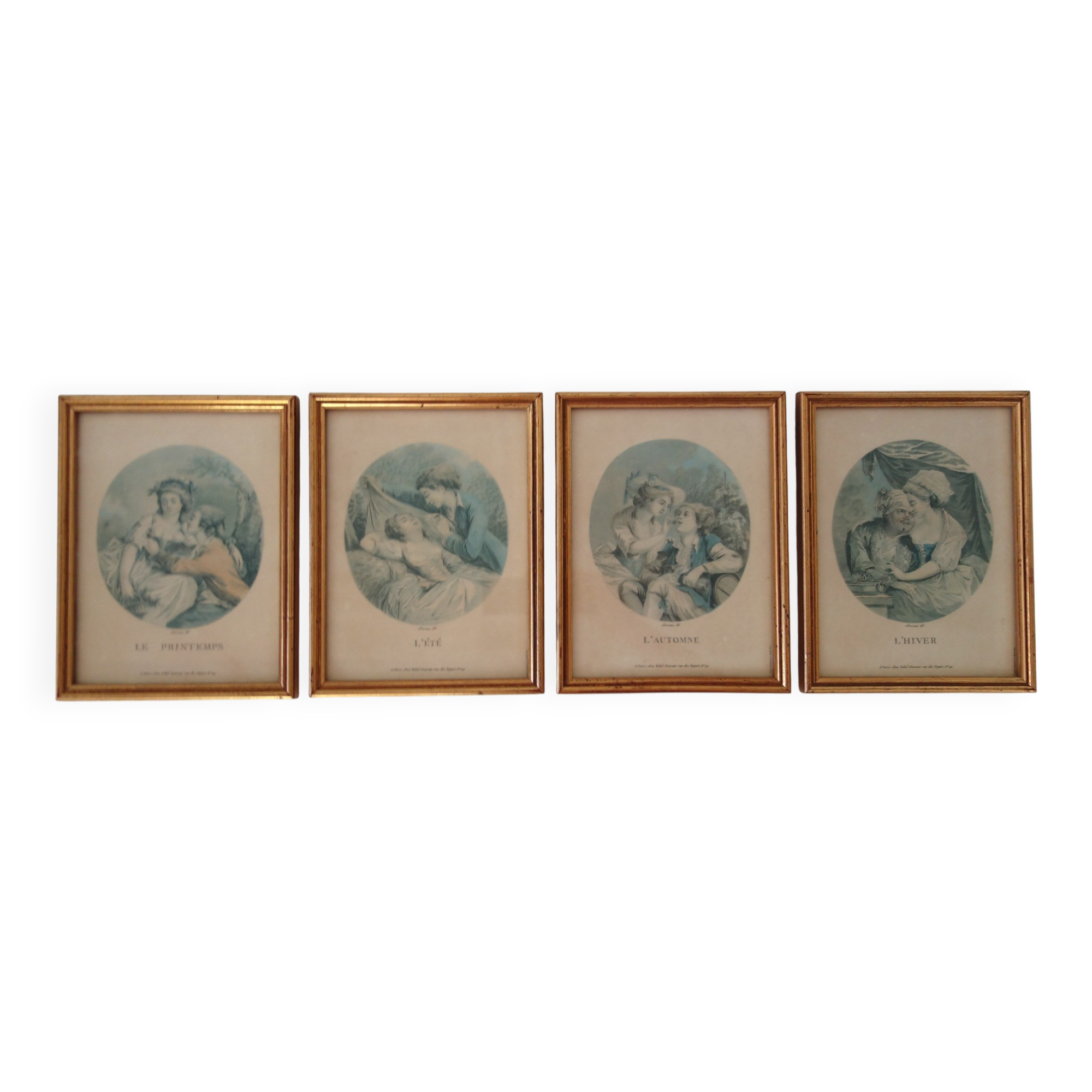 4 old lithographs of the 4 seasons