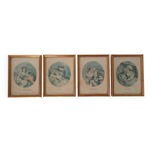 4 lithographies anciennes - saisons