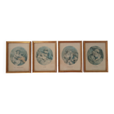 4 old lithographs of the 4 seasons