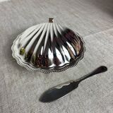 Beurrier coquille avec couteau, plaqué argent, Queen Ann