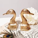 Serre-livres canard en laiton ciselé