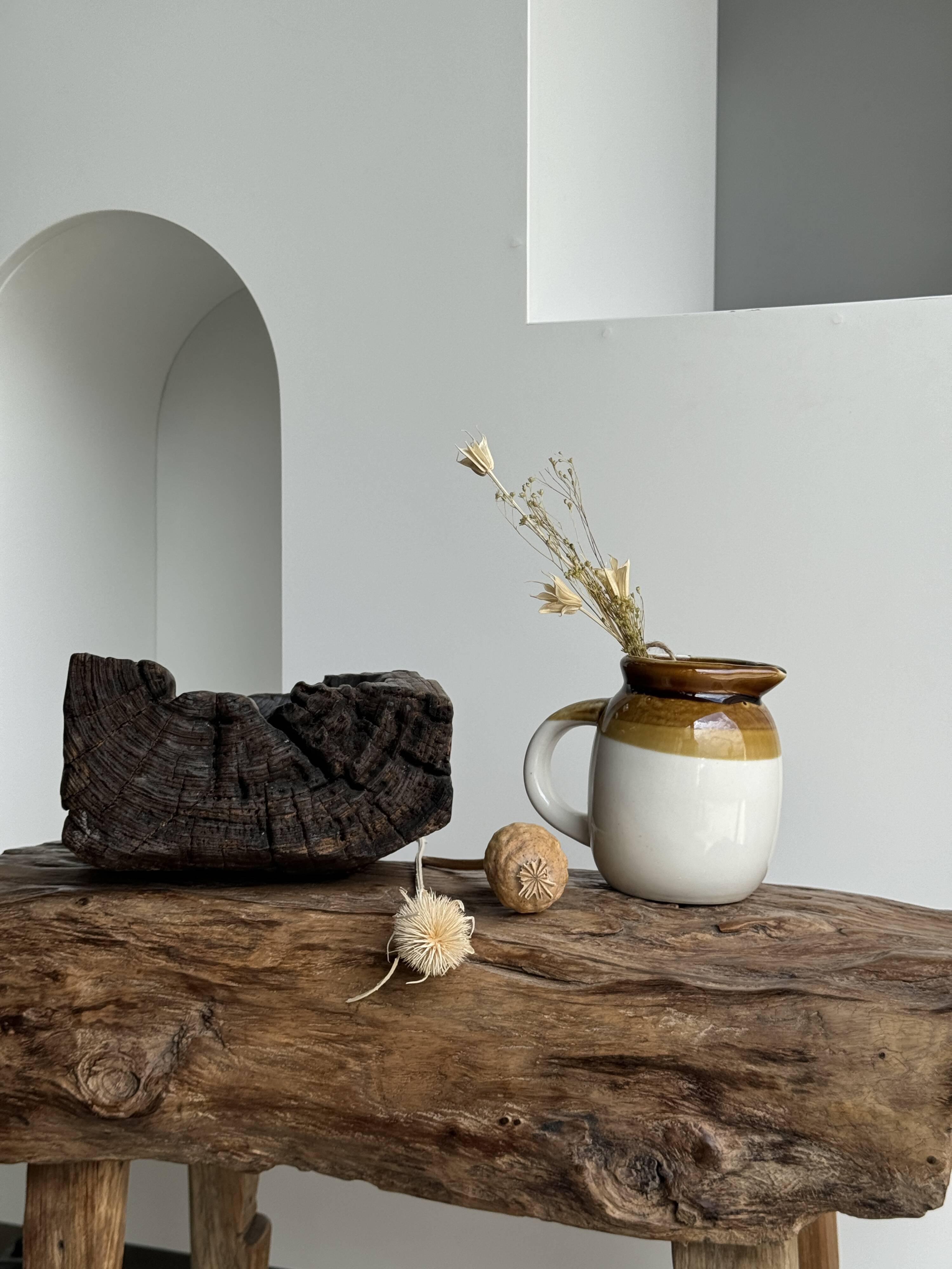 Small two-tone white and brown pitcher Made in China