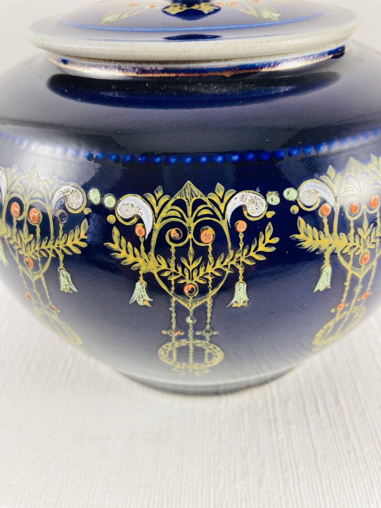 Teapot Earth to Fire Sainte-Uze Cobalt Blue Gold Relief Enamels 19th Century 80cl