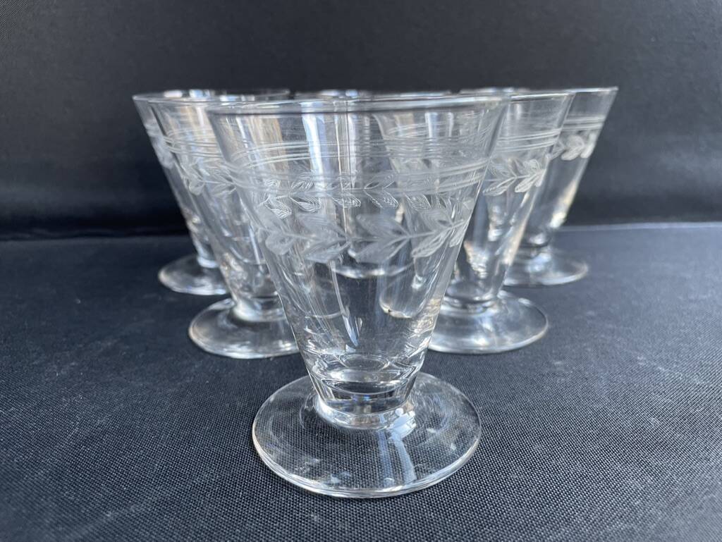 6 port glasses – guilloché crystal – art deco