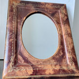 Antique leather framed mirror with gildings 30 cm x  24 cm