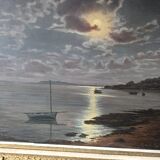 Old painting signed Roger de la Corbières – Seascape in the moonlight