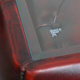 Red Cowhide Leather Chesterfield Side Table with Glass Top