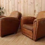 Pair of Art Deco leather club armchairs from the 1930s.