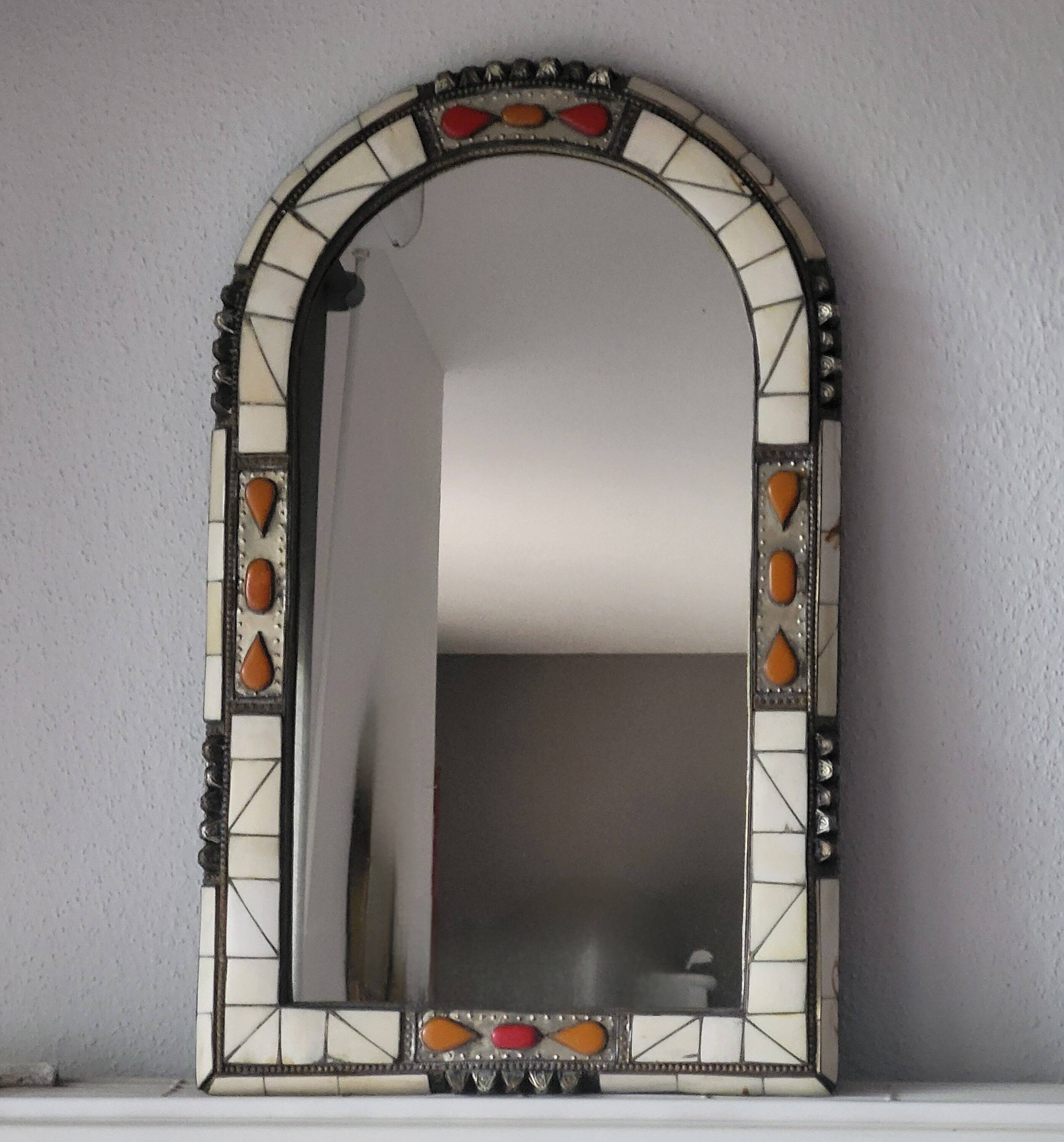 Ethnic bone and stone mirror