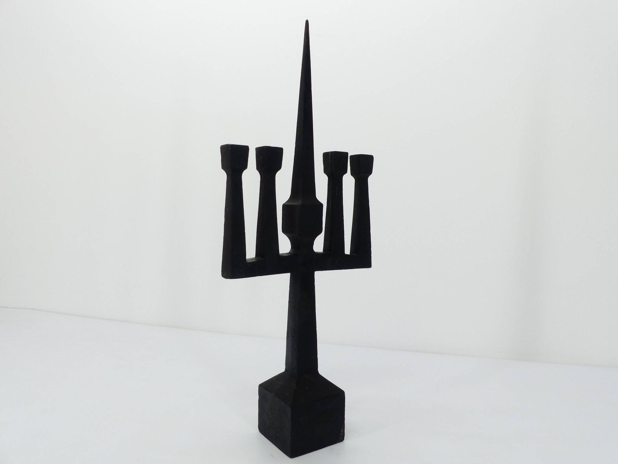 Brutalist candelabra in black forged steel 1950