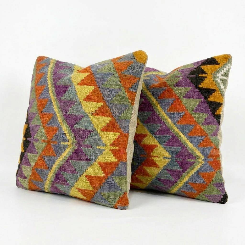 Set of 2 vintage kilim cushion covers 61x61 cm