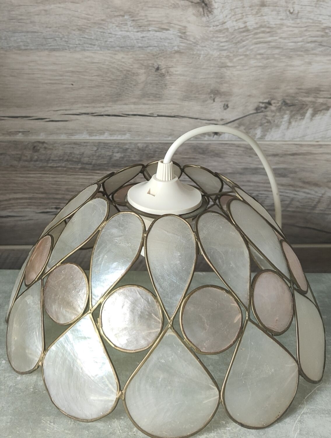Vintage mother-of-pearl and brass pendant lamp
