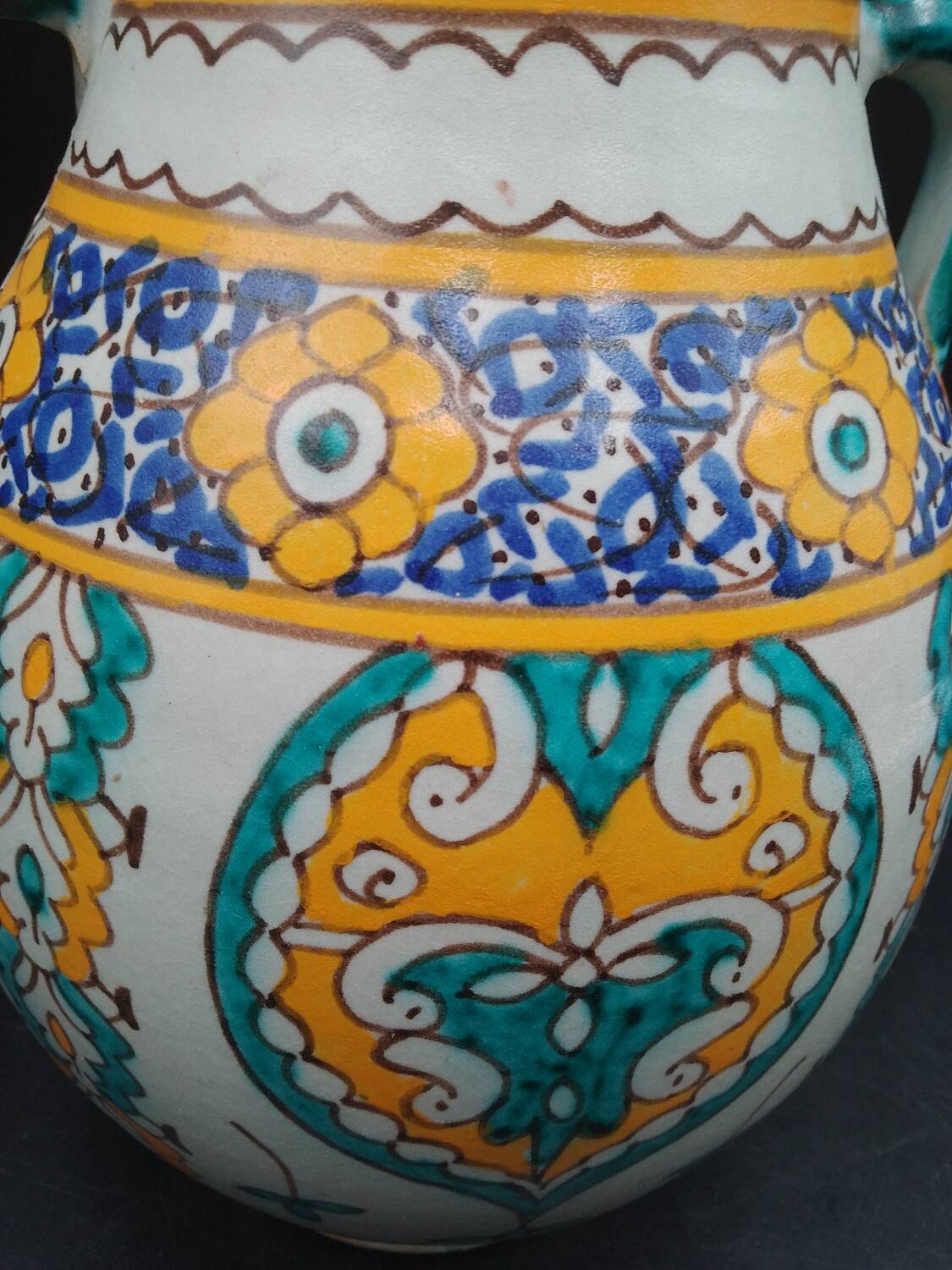 Vase pot with two handles in Moroccan ceramic signed Fes Moroccan