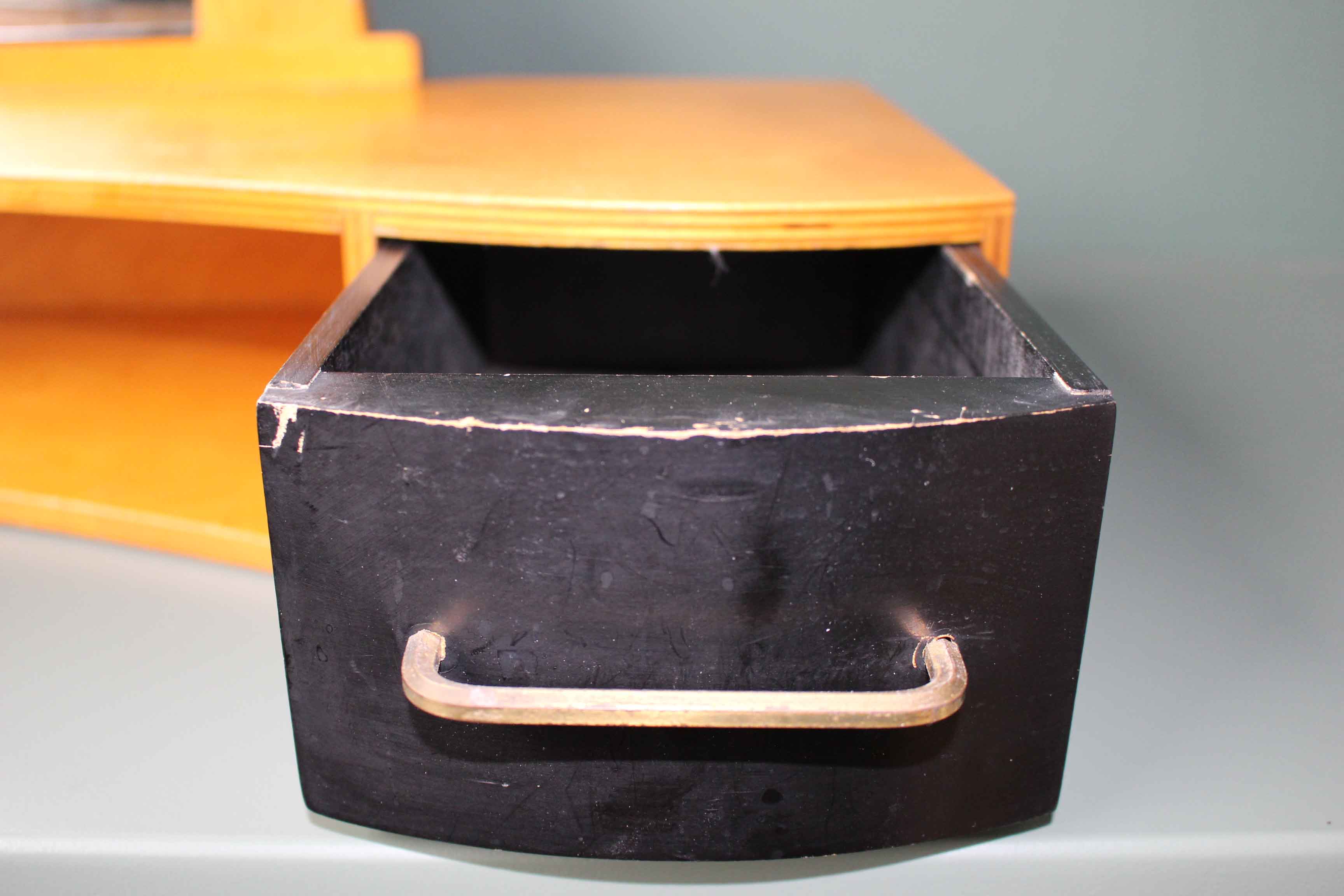 Commode miroir suspendu en hêtre vintage avec 2 tiroirs, années 1950