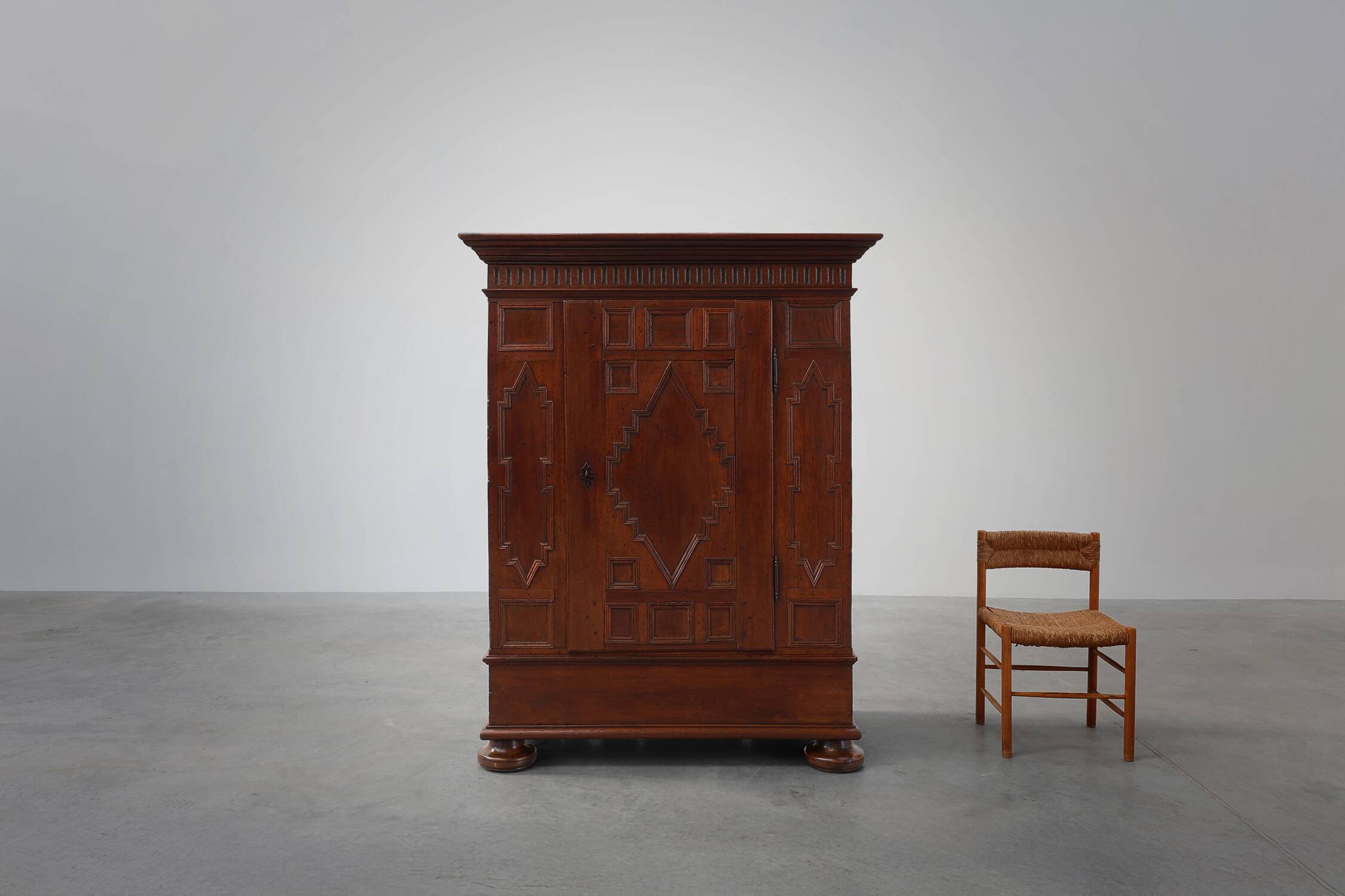 French 16th Century Antique oak hand carved wardrobe