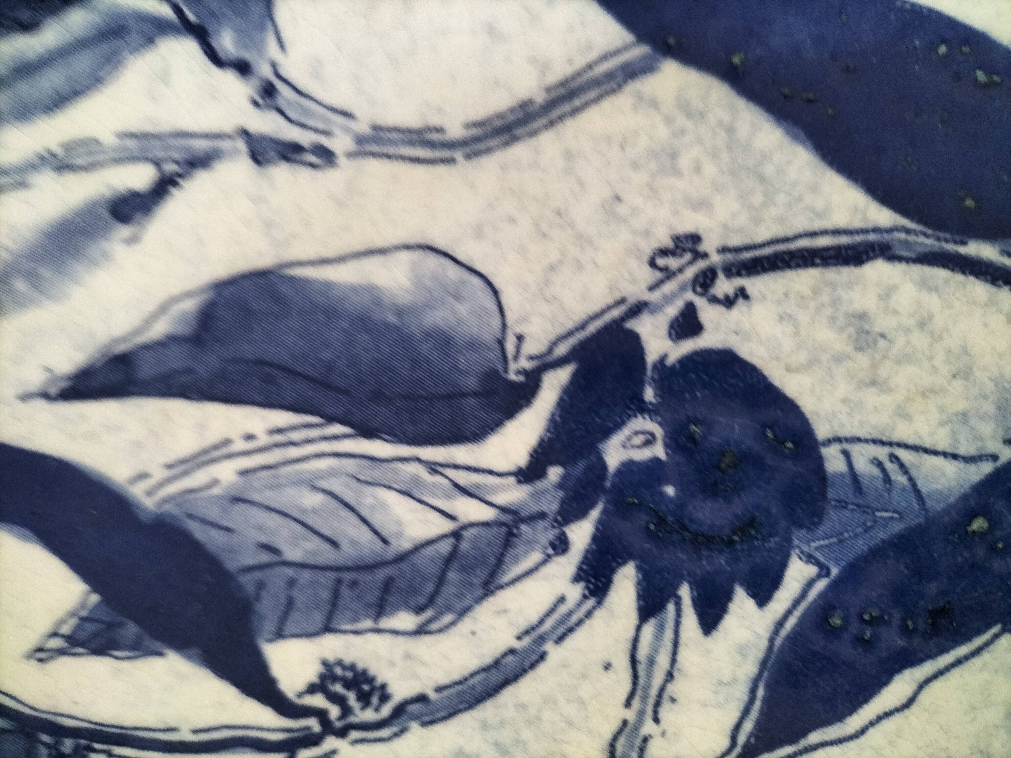 Two flat plates in earthenware with blue floral decoration.