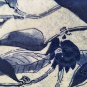 Two flat plates in earthenware with blue floral decoration.