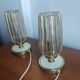 Pair of vintage 70s bedside lamps – Brushed brass, enamel & ribbed glass