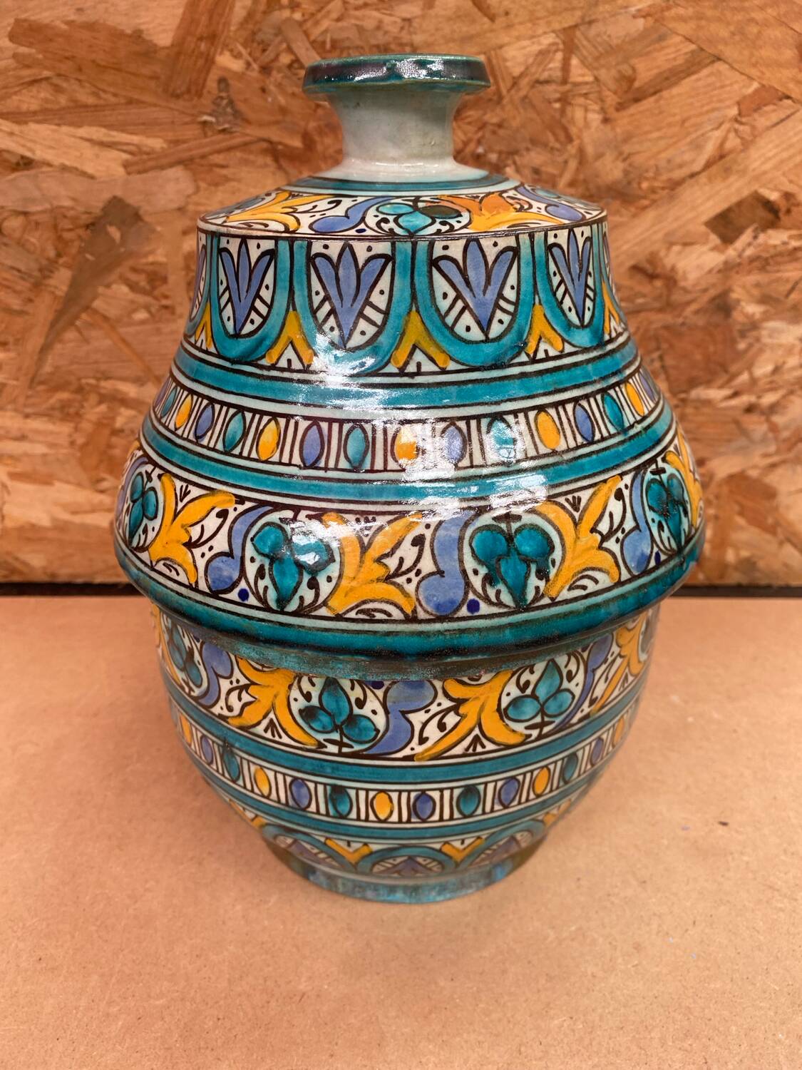 Old Jobbana Butter Jar Morocco Polychrome Earthenware 19th Century Vintage #B083