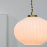 Vintage Opaline & Brass Pendant Lamp