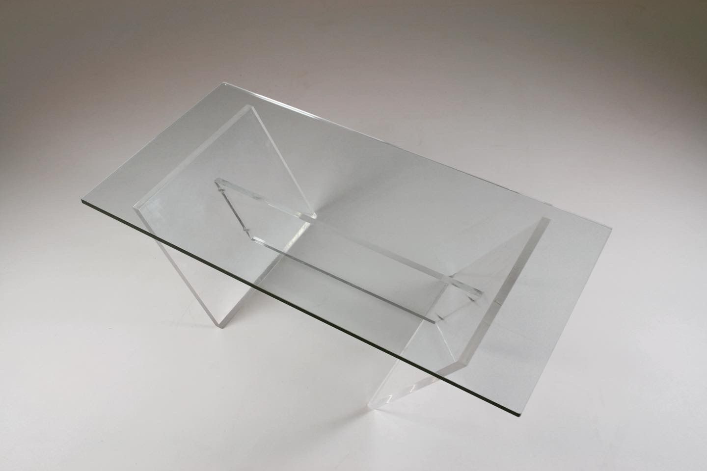 Plexiglas and glass coffee table "Les invisibles du marais", France 1980s