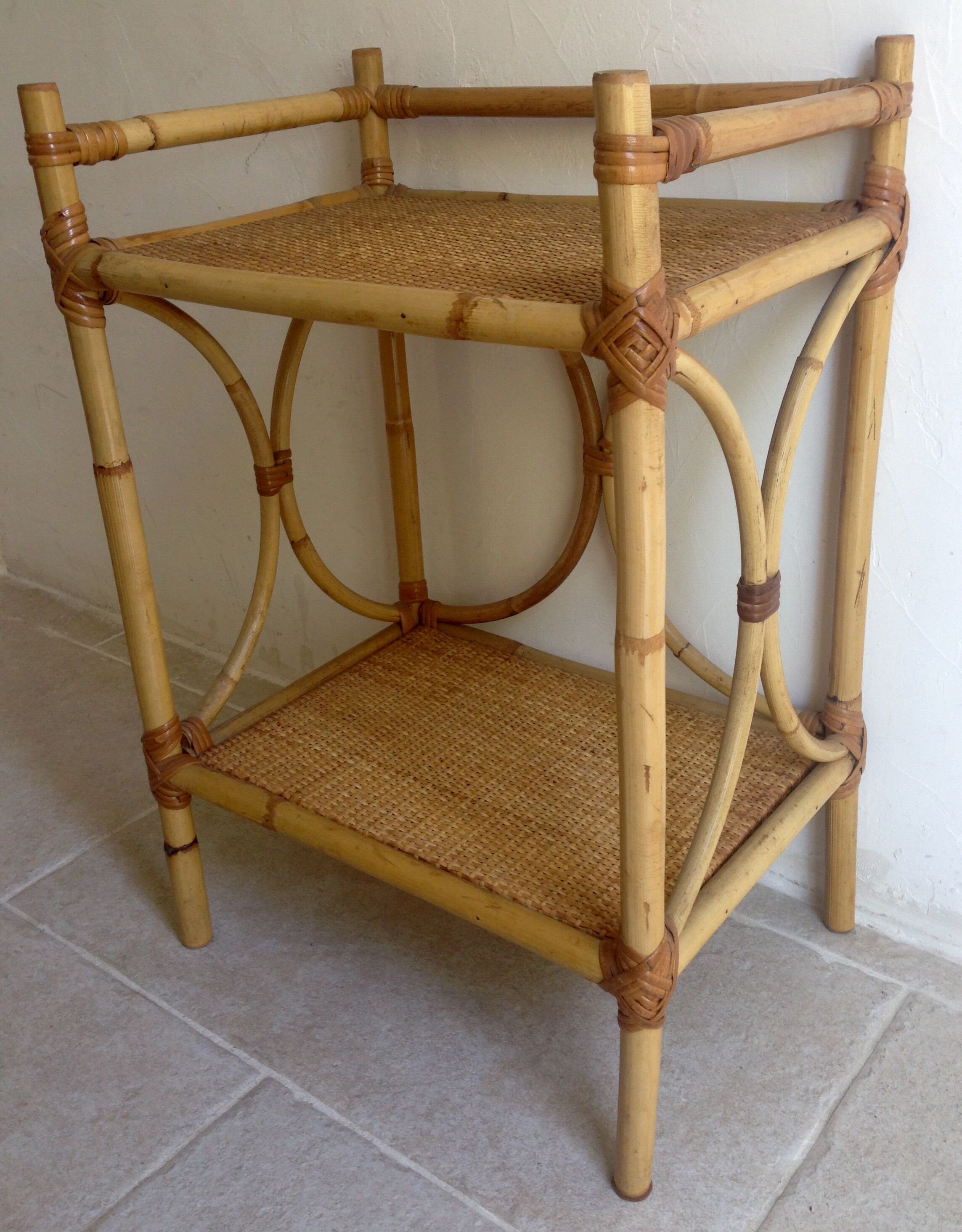 Bedside table vintage rattan