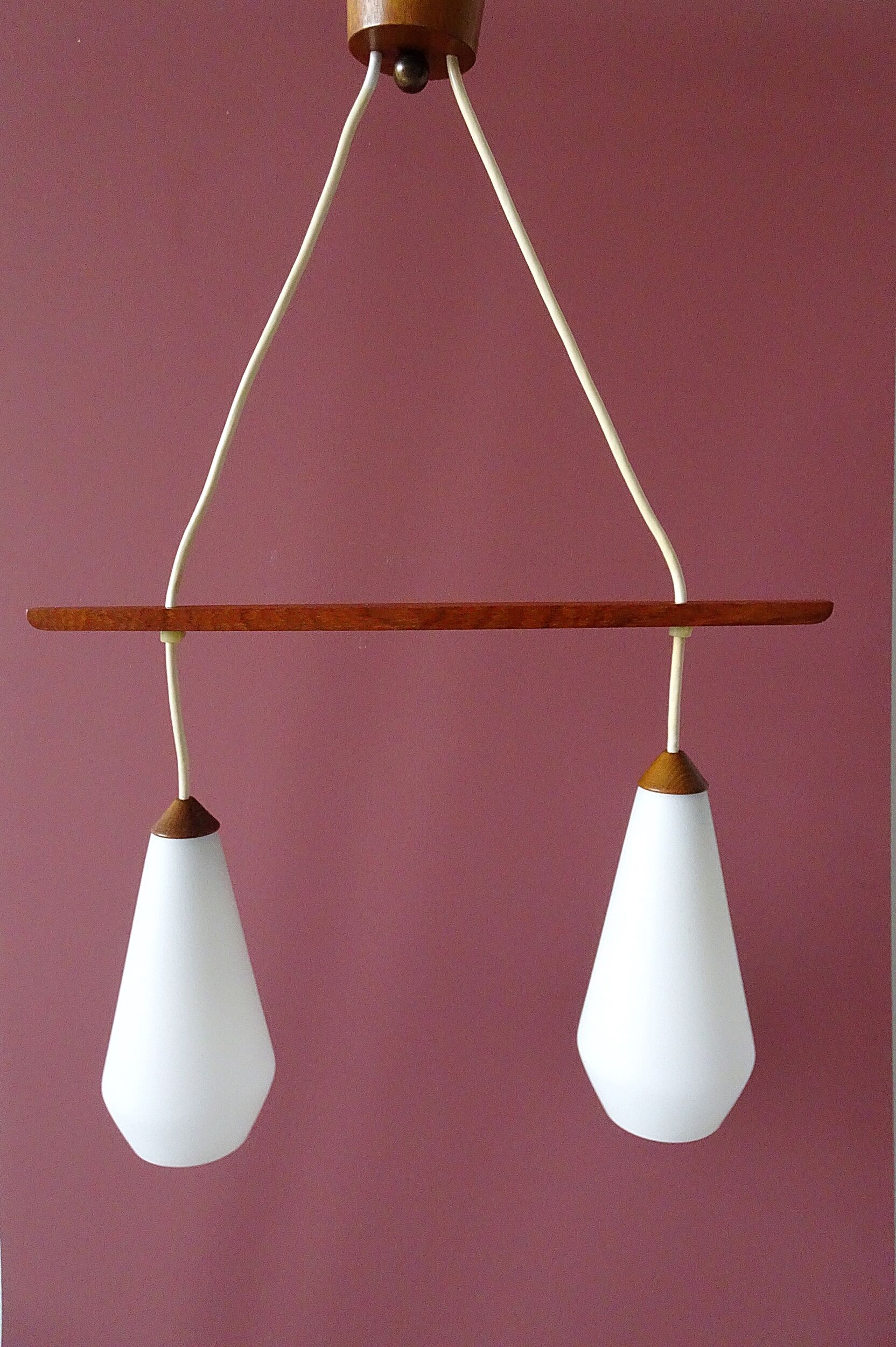 Scandinavian hanging lamp teak opal glass