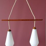 Suspension scandinave en verre opale teck