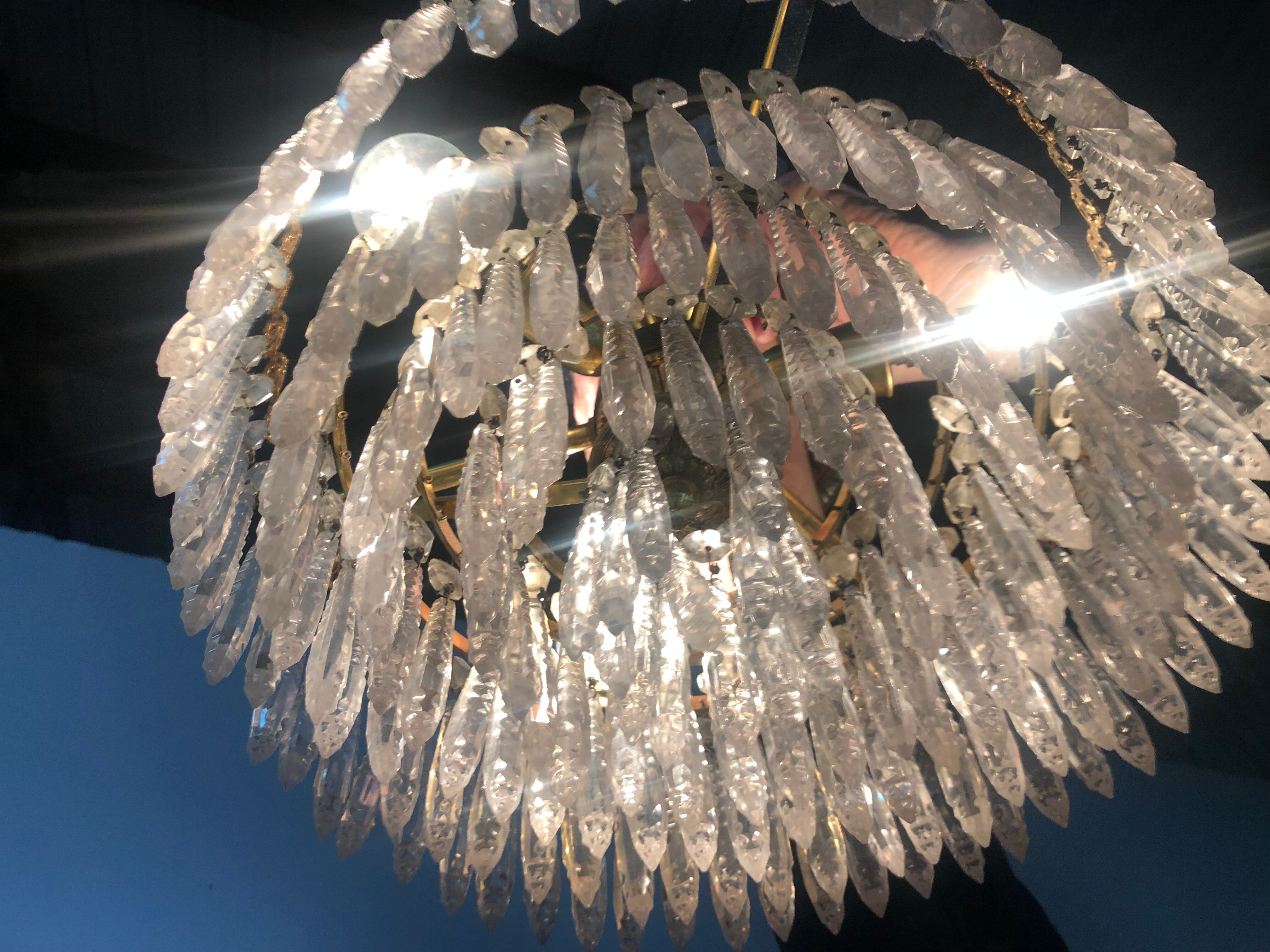 Golden brass crown chandelier and crystal taste buds 3 fires 1970