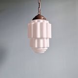 Art Deco pendant light, Skyscraper, white opaline, 1920s-30s
