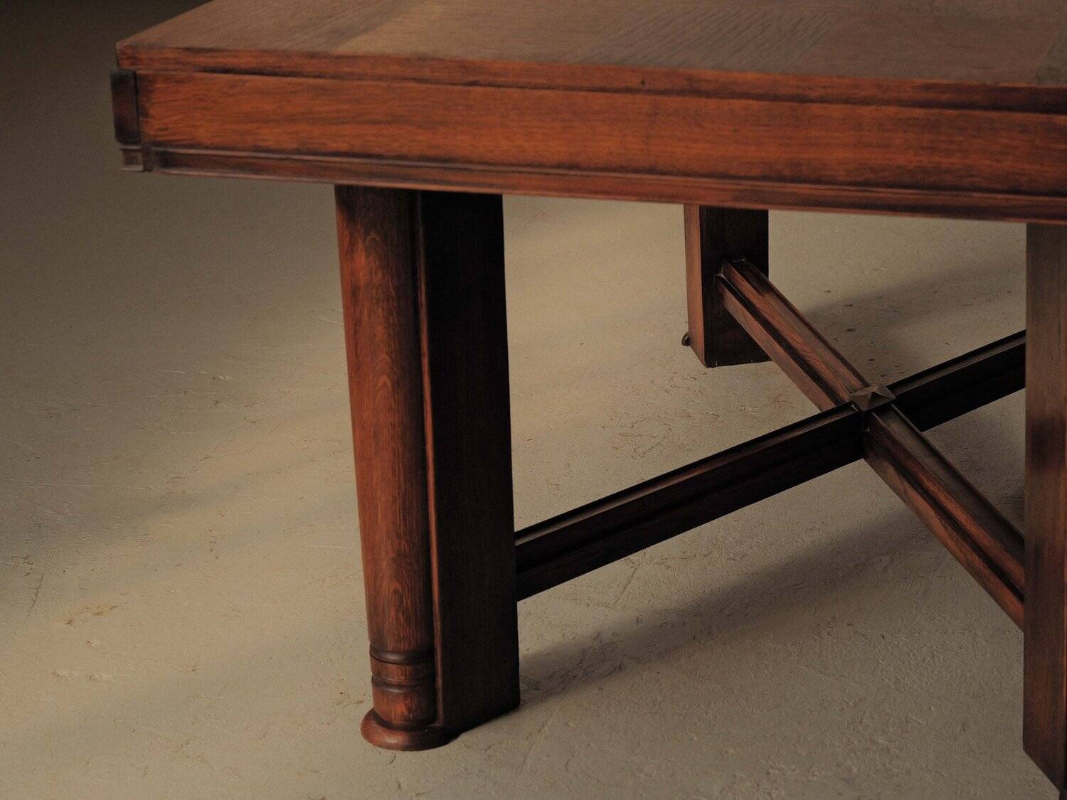 Modernist oak table with a checkerboard top, France, circa 1940.