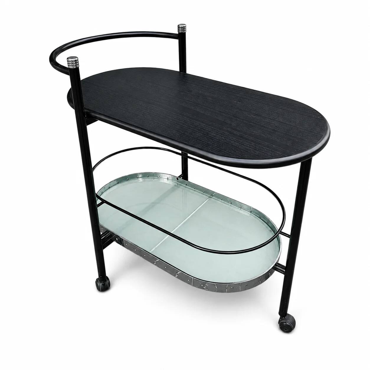 Black oval drinks trolley / bar cart / 1980s