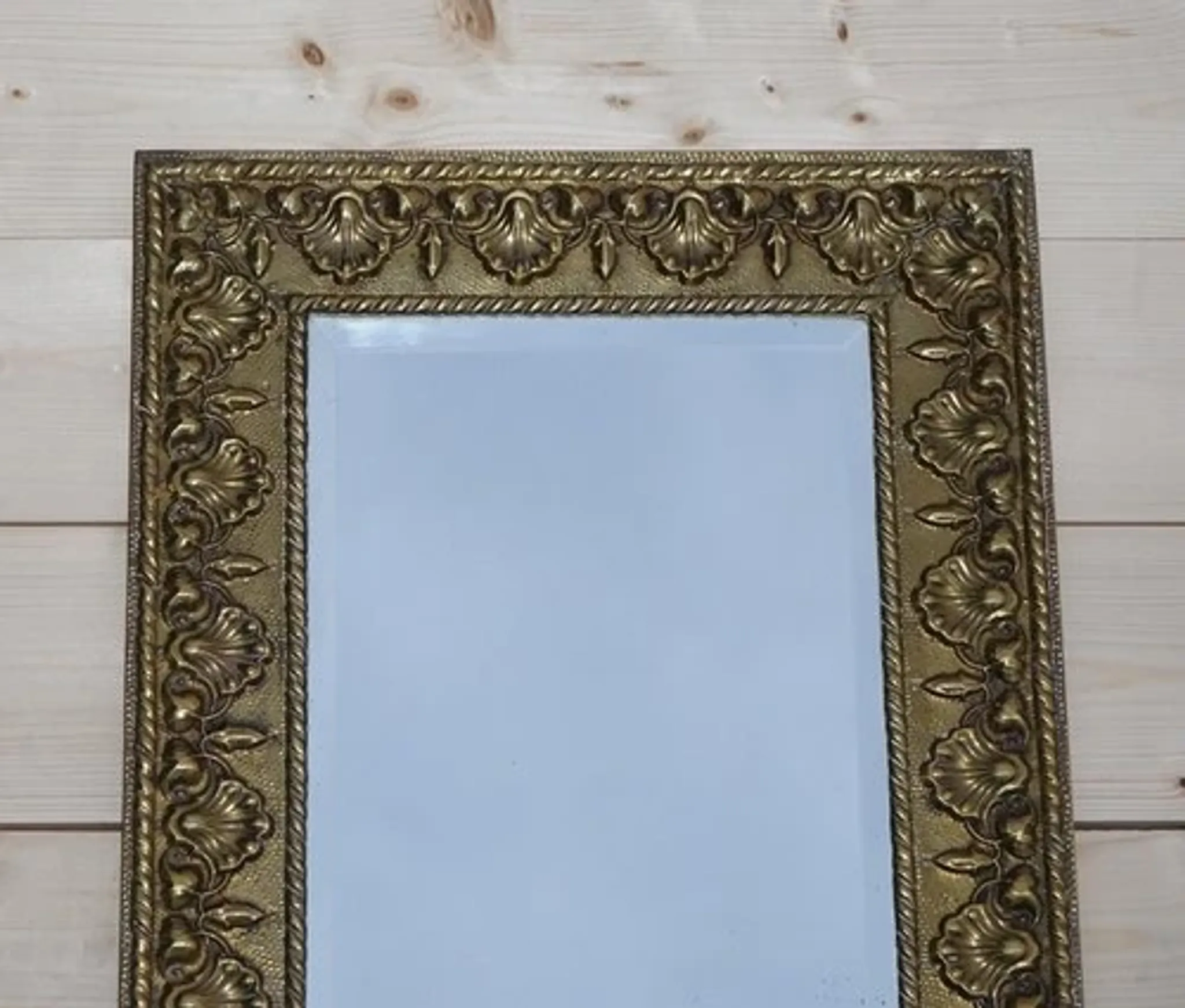 Neoclassical Antique Shell Mirror in Brass
