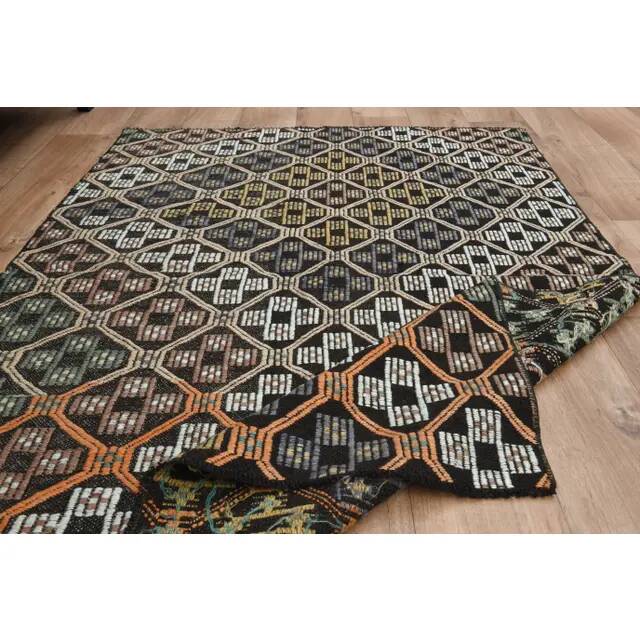 Brown Orange Handmade Vintage Turkish Kilim Area Rug  112x159
