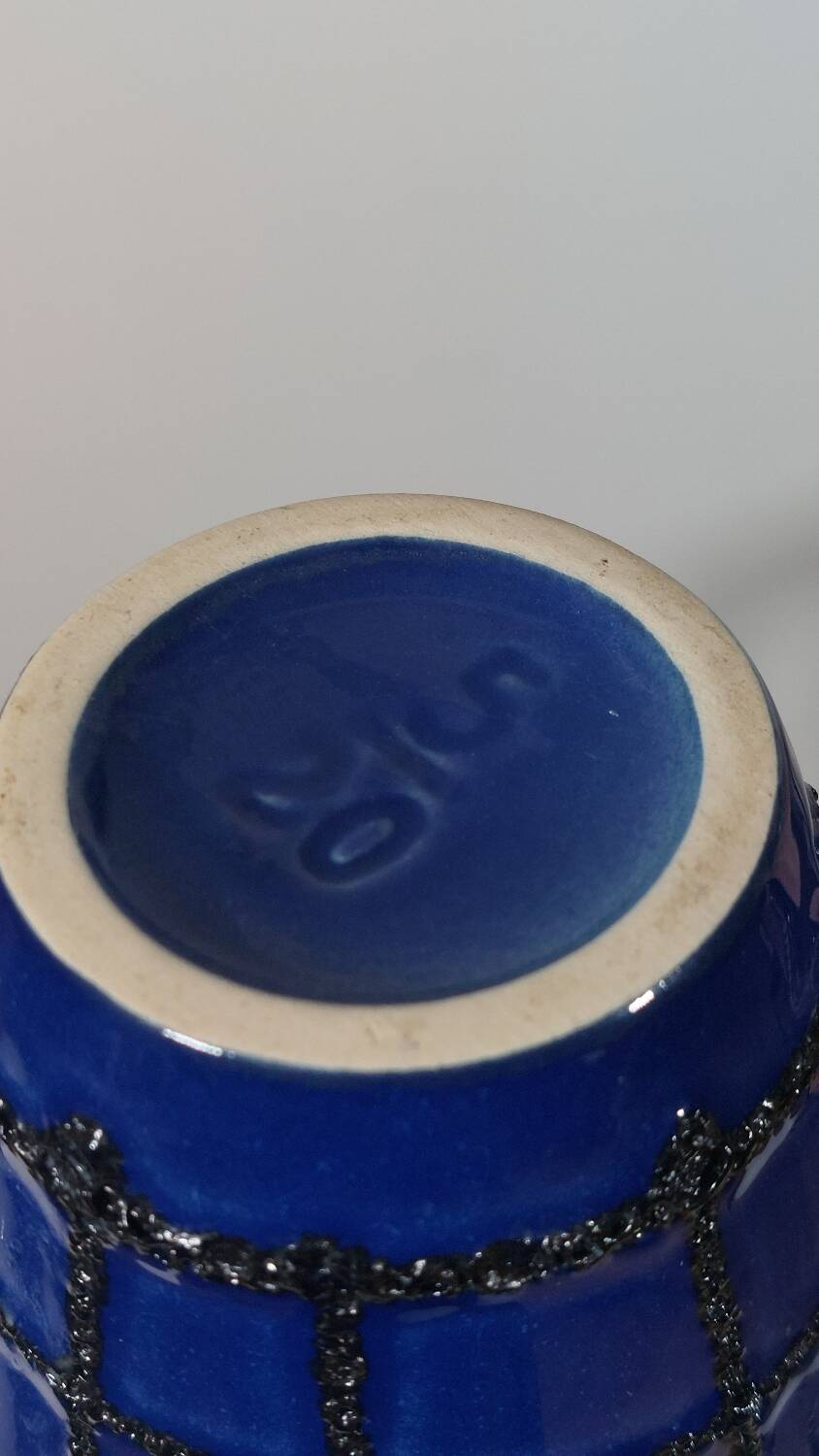 Vintage ceramic vase in fat lava style, Memphis spider web.