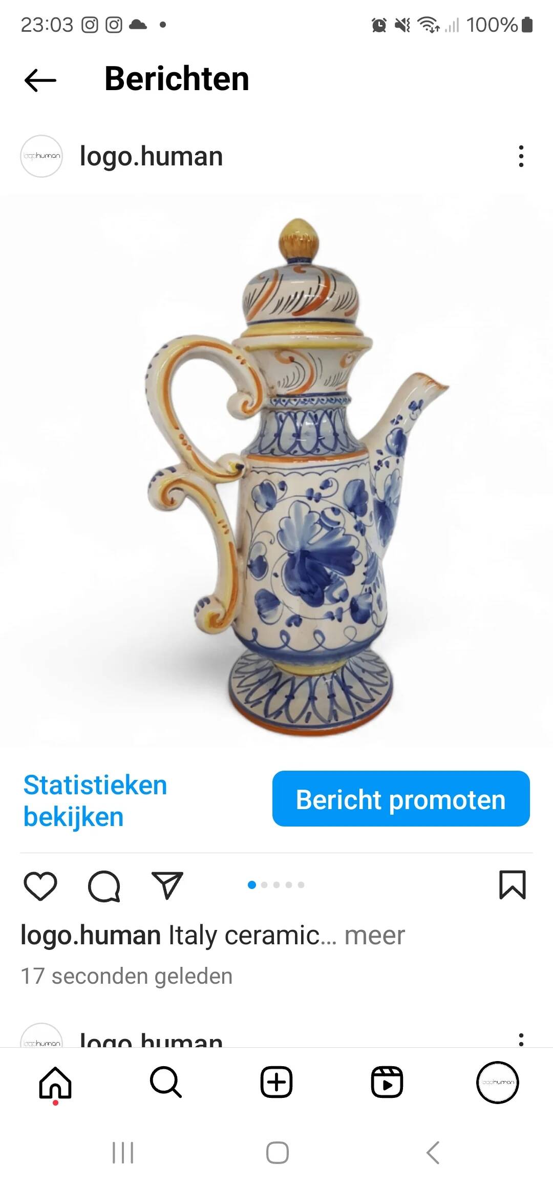 Italy ceramic Majolica Deruda teapot height 50 cm