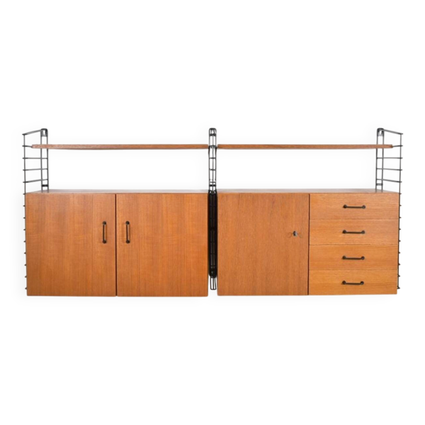 Système de rangement Musterring Tomado Teck années 1960 Étagère murale Vintage