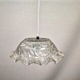 Portuguese farmhouse mid century clear floral glass hanging lamp, 1960s