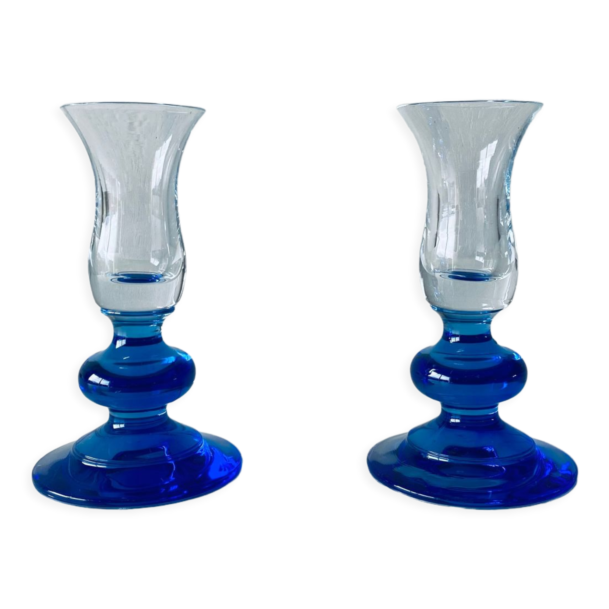 Pair of glass candle holders