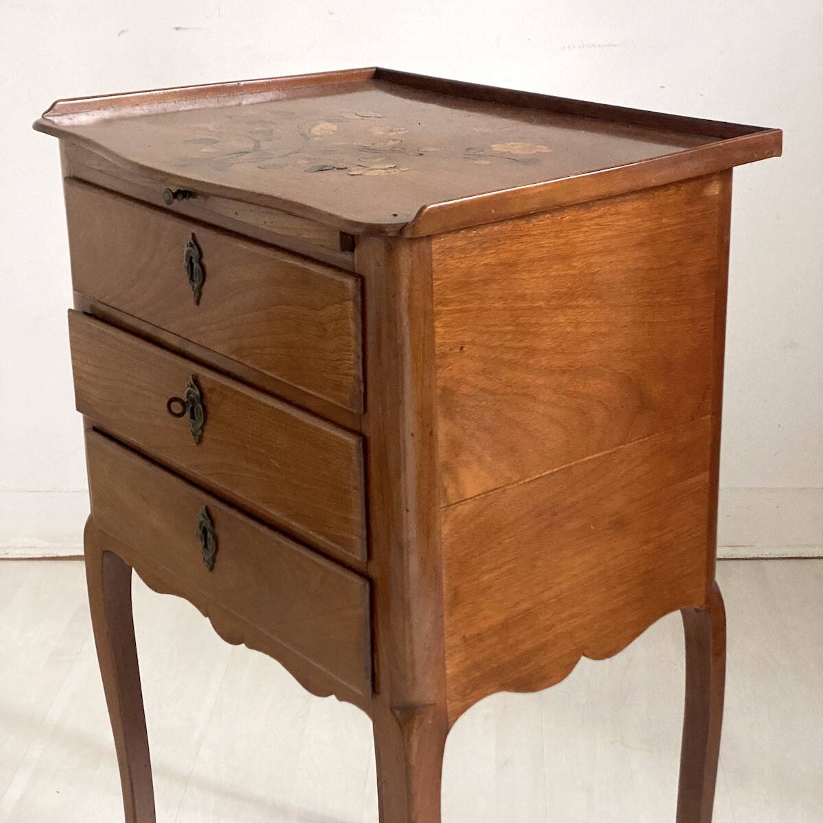 Louis XV style cherry wood bedside table with cabriole legs