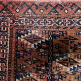 Handmade antique Turkmen Yomud collectible mat rug 40cm x 51cm, 1900s