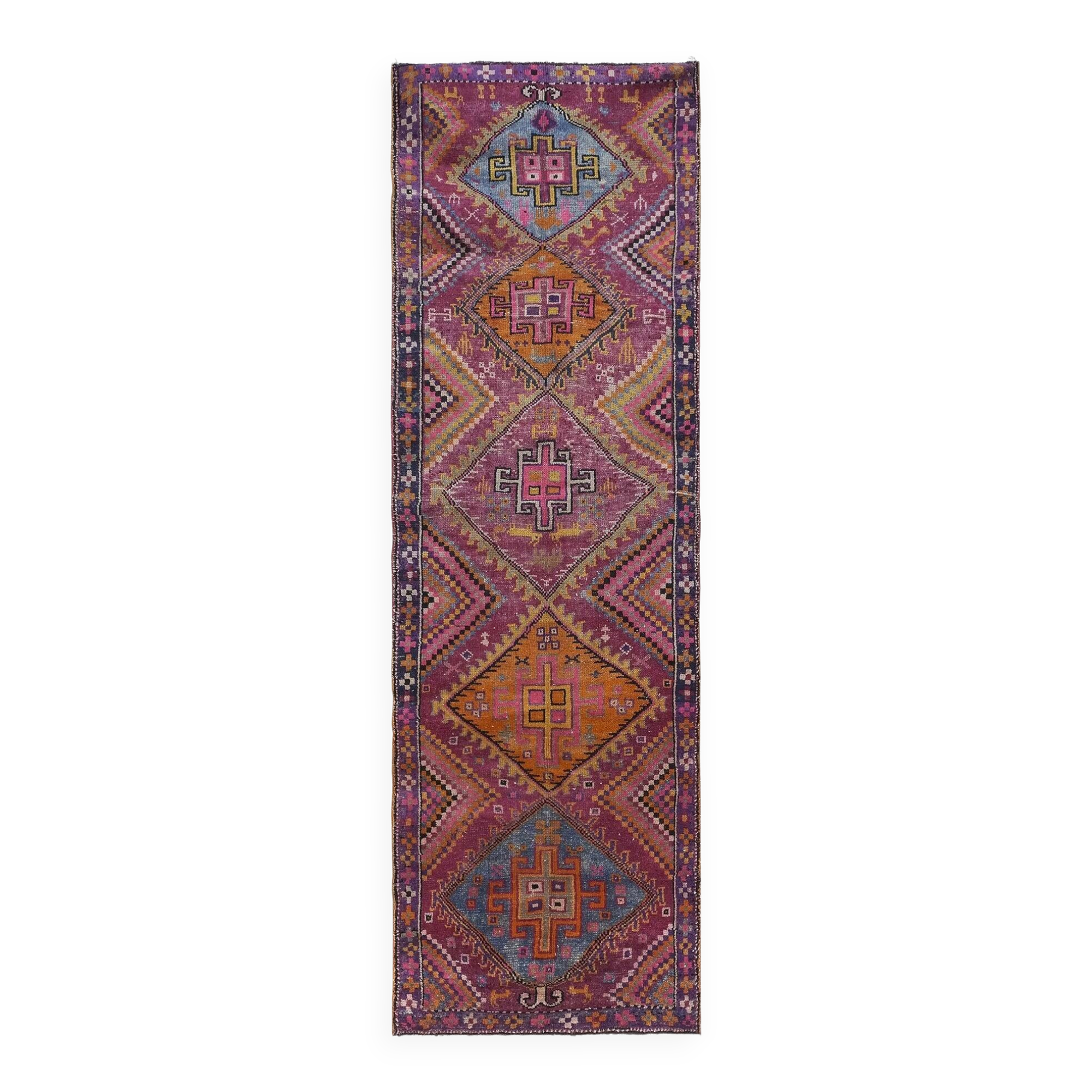 Vintage Turkish hallway rug 127x370 cm