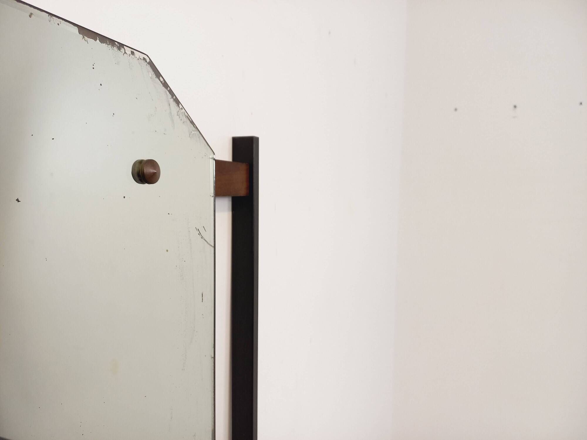 Vintage Italian hall cabinet with mirror and teak shelves