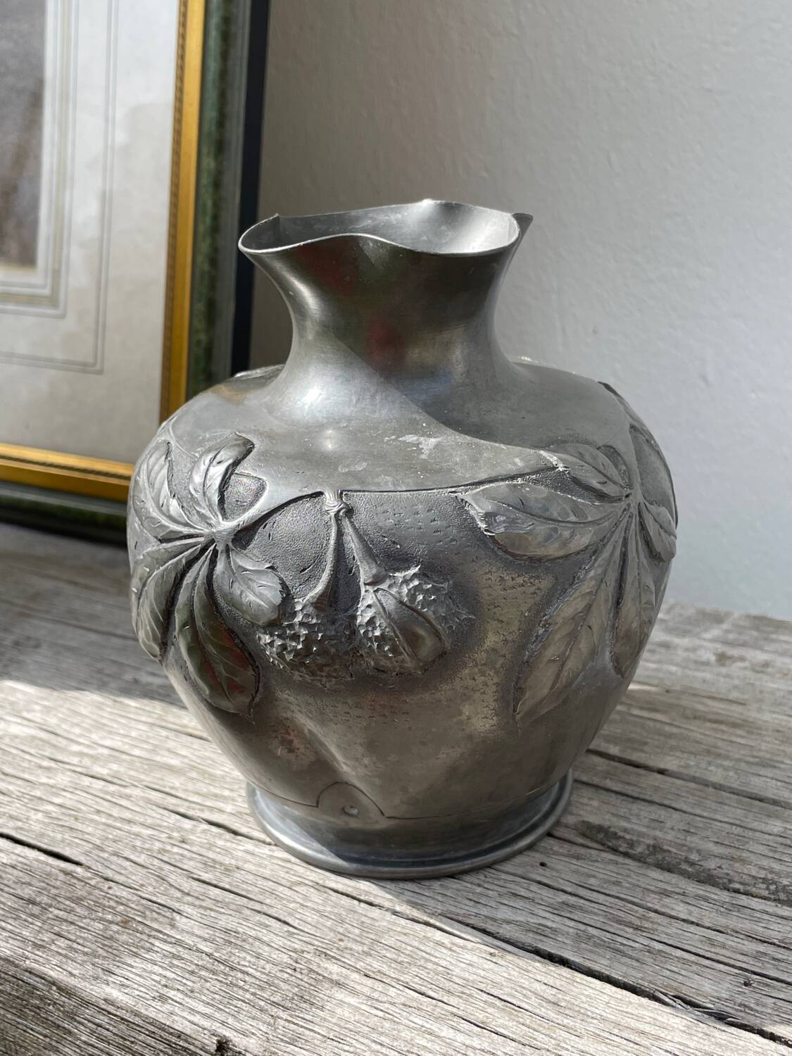 Art Nouveau pewter vase signed Cortesi