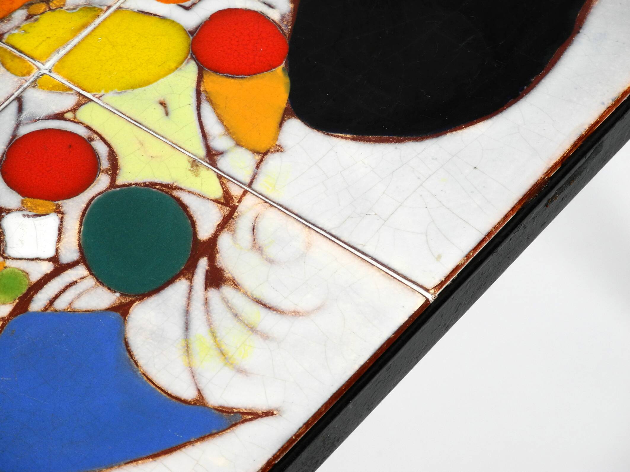 Mid Century Italian Modern Iron Table with Tiled Top and Abstract Motif