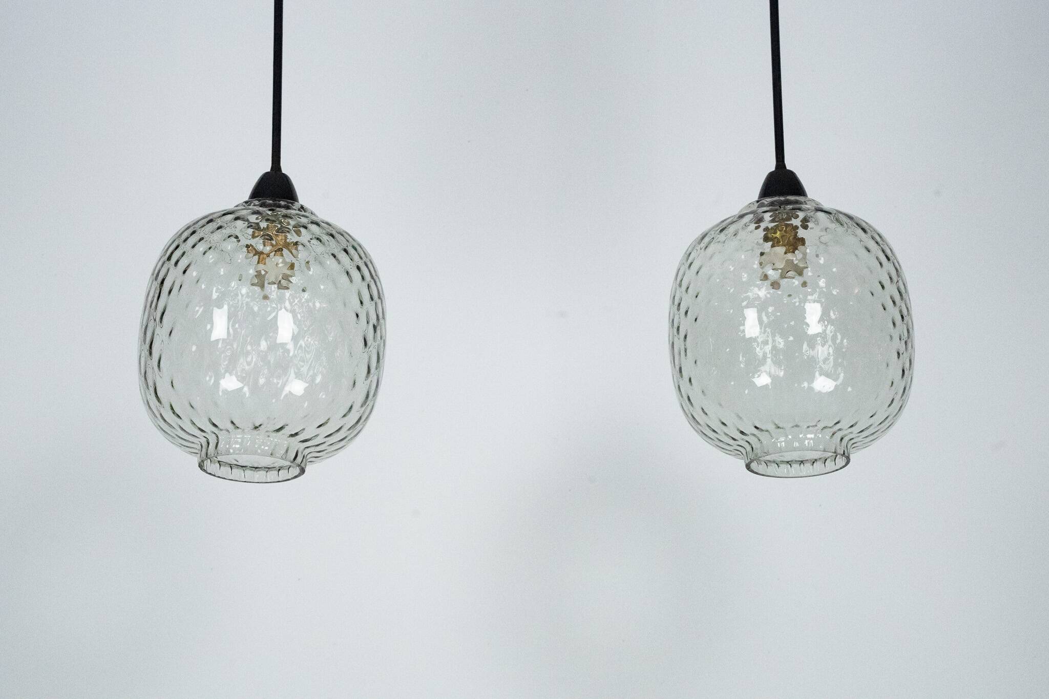 Pair of Mid-Century pendant lamps in smoked Murano glass, Italy, 1950s