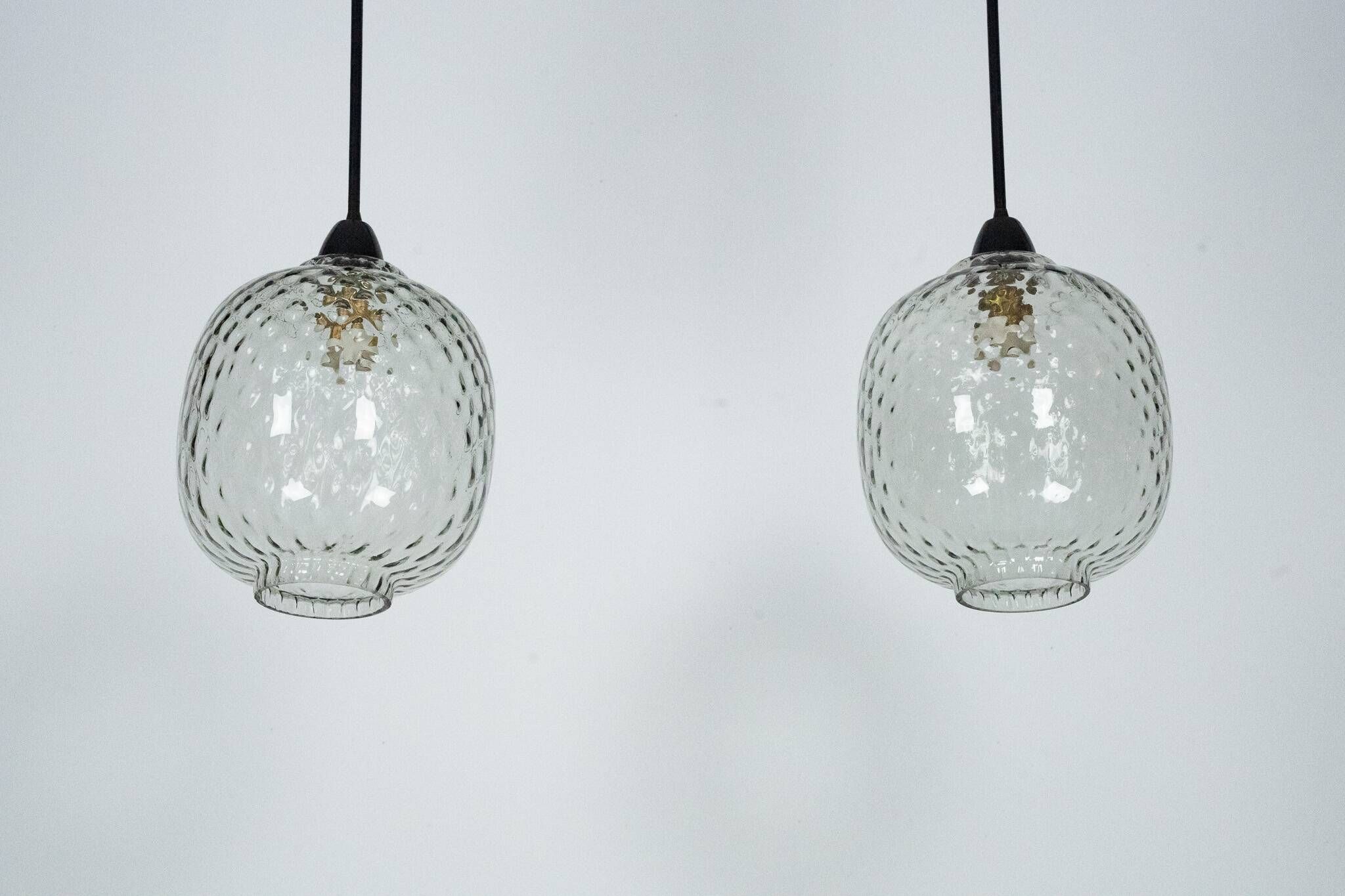 Pair of Mid-Century pendant lamps in smoked Murano glass, Italy, 1950s