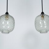 Pair of Mid-Century pendant lamps in smoked Murano glass, Italy, 1950s