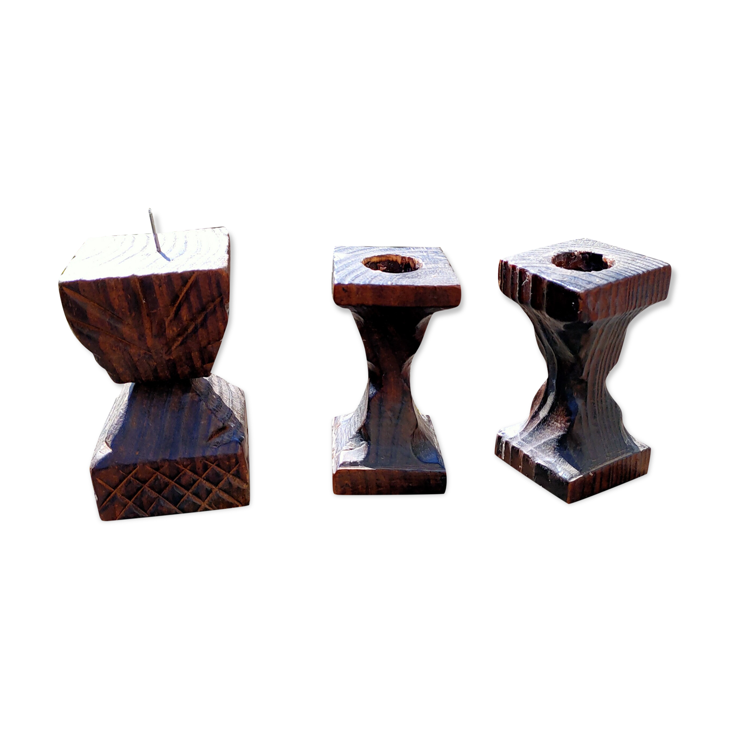 Wooden Brutalist candle holders