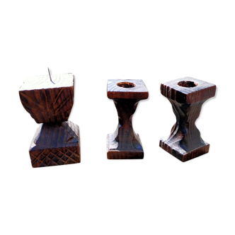 Wooden Brutalist candle holders